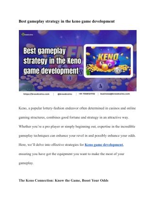 Best gameplay strategy in the keno game development