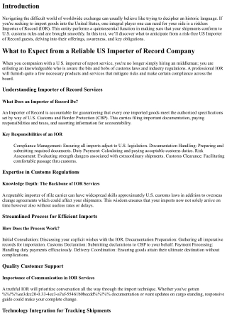 What to Expect from a Reliable US Importer of Record Company