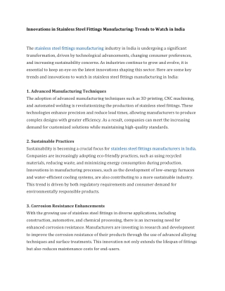 Innovations in Stainless Steel Fittings Manufacturing Trends to Watch in India