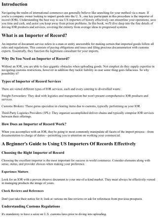 A Beginner's Guide to Using US Importers Of Records Effectively