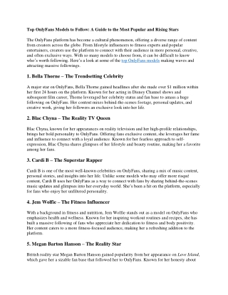 Top OnlyFans Models to Follow