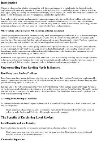 Why Deciding On Local Issues When Choosing a Roofer in Emmen