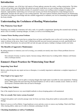 Emmen's Finest Practices for Winterizing Your Roof