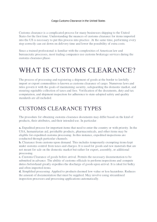 Cargo Customs Clearance in the United States