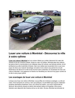 Louer une voiture à Montréal - Découvrez la ville à votre rythme