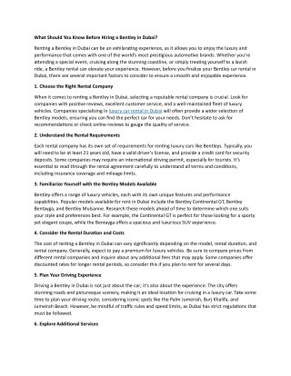 What Should You Know Before Hiring a Bentley in Dubai