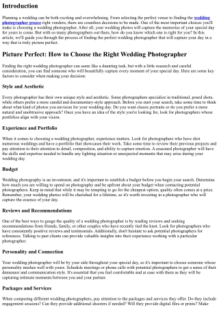 Picture Perfect: How to Choose the Right Wedding Photographer