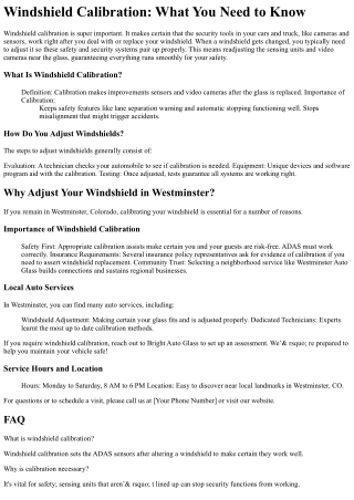 Windshield Calibration Westminster