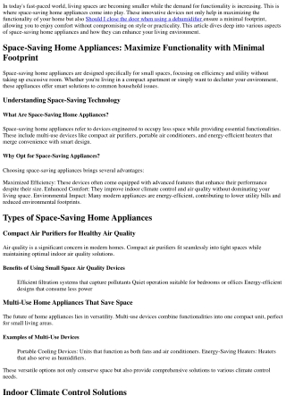 Space-Saving Home Appliances: Maximize Functionality with Minimal Footprint