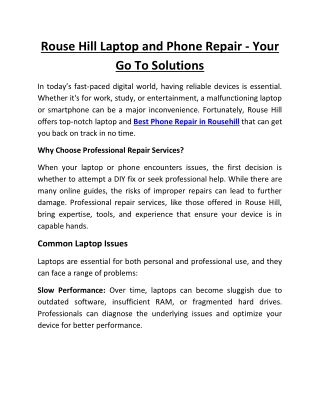 Rouse Hill Laptop and Phone Repair - Your Go To Solutions