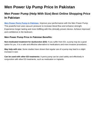 Men Power Pump Price in Pakistan, Lahore, Karachi, Islamabad - 03222076662