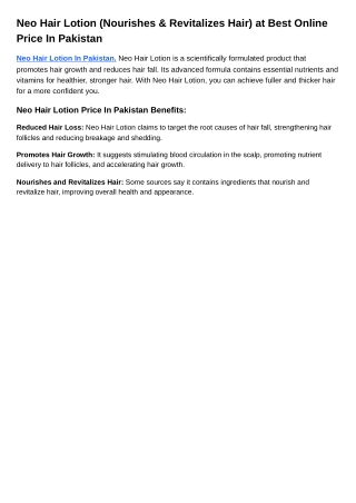 Neo Hair Lotion Price in Pakistan, Lahore, Karachi, Islamabad - 03222076662