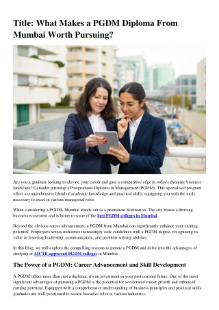 What Makes a PGDM Diploma From Mumbai Worth Pursuing