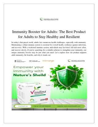 Immunity Booster for Adults The Best Product for Adults to Stay Healthy and Resilient
