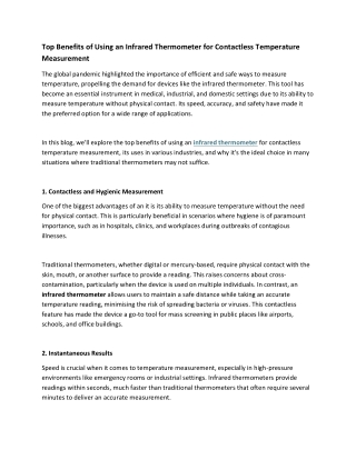 Top Benefits of Using an Infrared Thermometer for ContactlessTemperature Measurement