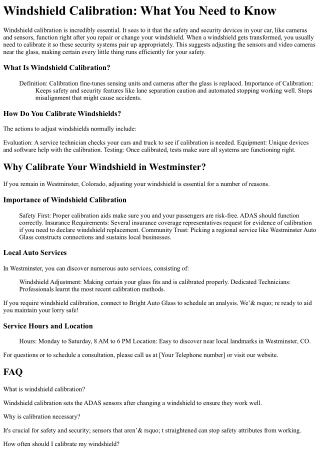Windshield Calibration Westminster