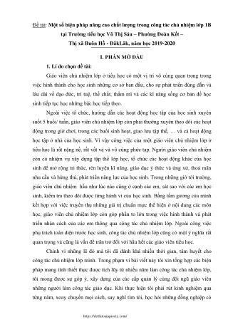 Một số biện pháp nâng cao chất lượng trong công tác chủ nhiệm Lớp 1B