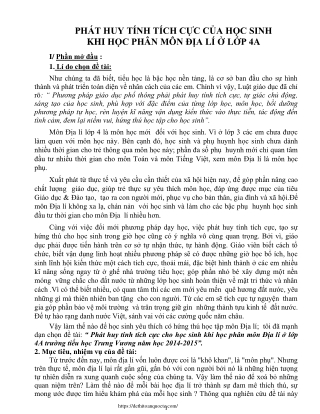 Phát huy tính tích cực cho học sinh khi học phân môn Địa lí ở Lớp 4A