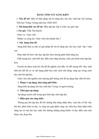 Một số biện pháp rèn kĩ năng đọc cho học sinh Lớp 3a2