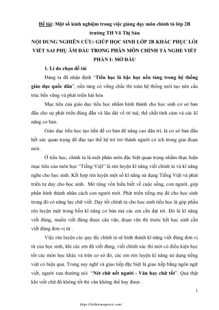 Một số kinh nghiệm trong việc giảng dạy môn Chính tả Lớp 2B