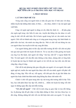 Một biện pháp rèn chữ viết cho học sinh Lớp 2A trường tiểu học Võ Thị Sáu