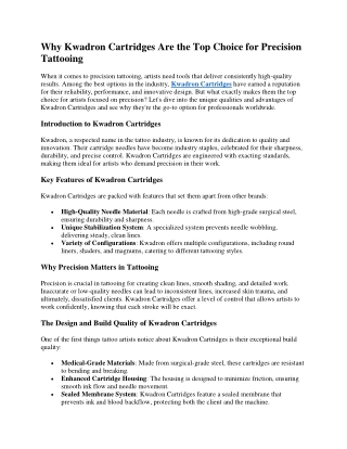 Why Kwadron Cartridges Are the Top Choice for Precision Tattooing