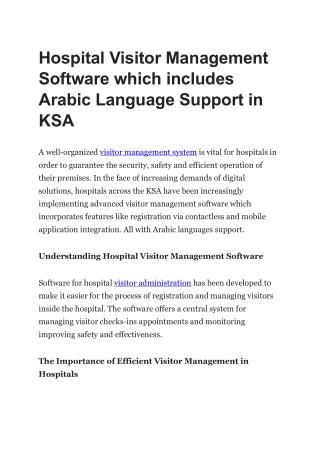 Hospital Visitor Management Software which  Arabic Language Support in KSA