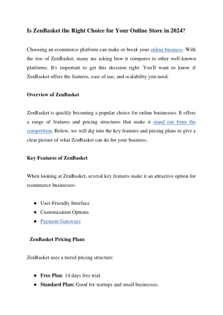 Is ZenBasket the Right Choice for Your Online Store in 2024