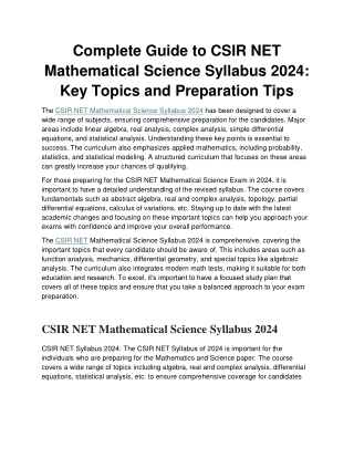 CSIR NET Mathematical Science Syllabus 2024 Blog