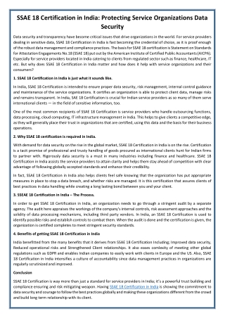 SSAE 18 Certification in India: Protecting Service Organizations Data Security
