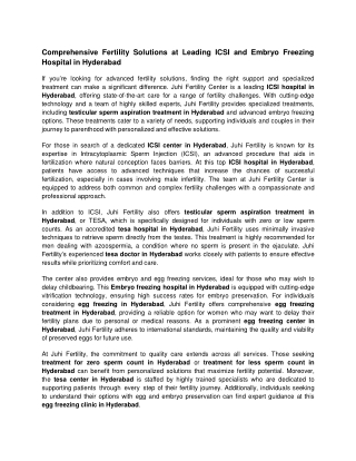 Comprehensive Fertility Solutions at Leading ICSI and Embryo Freezing Hospital in Hyderabad