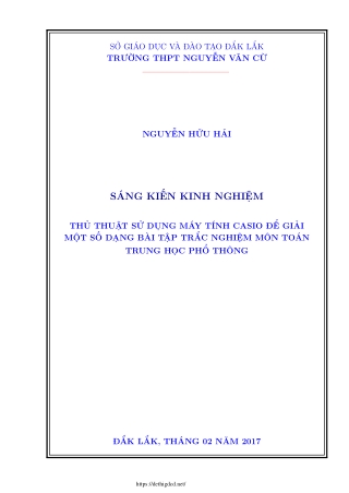 Thủ thuật sử dụng Casio để giải một số dạng bài tập trắc nghiệm môn Toán THPT