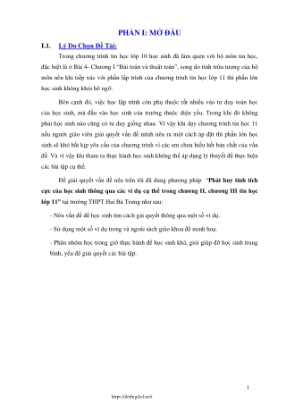 Phát huy tính tích cực của HS qua ví dụ cụ thể trong chương II, III Tin học 11