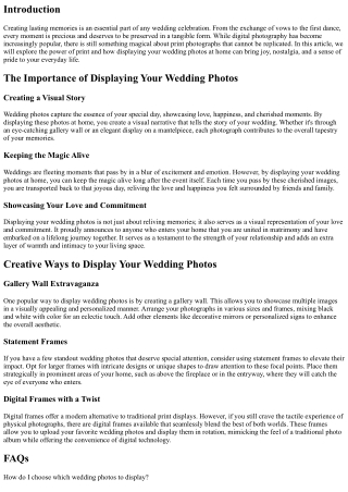 The Power of Print: Displaying Your Wedding Photos at Home