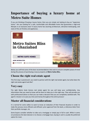 Metro Suites Bliss in Ghaziabad - Metro Suite Homes