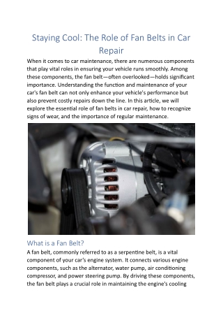 Staying Cool: The Role of Fan Belts in Car Repair