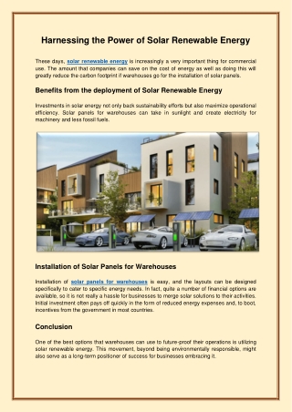 Harnessing the Power of Solar Renewable Energy