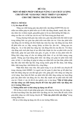 Biện pháp nâng cao chất lượng chuyên đề Giáo dục phát triển vận động cho trẻ
