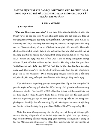 Biện pháp chỉ đạo đội ngũ trong việc tổ chức hoạt động Học cho trẻ mẫu giáo