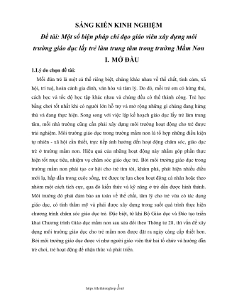 Biện pháp chỉ đạo giáo viên xây dựng môi trường giáo dục lấy trẻ làm trung tâm