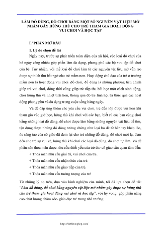 Làm đồ dùng, đồ chơi bằng nguyên vật liệu mở nhằm gây được sự hứng thú cho trẻ