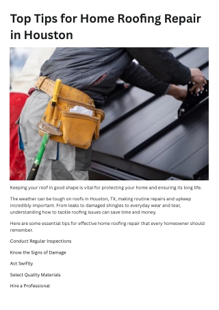 Top Tips for Home Roofing Repair in Houston