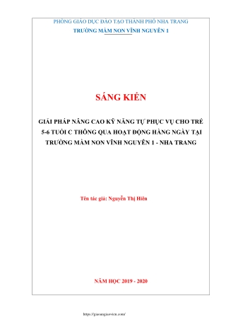 Giải pháp nâng cao kỹ năng tự phục vụ cho trẻ 5-6 tuổi C qua hoạt động hàng ngày