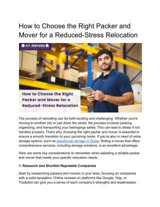 How to Choose the Right Packer and Mover for a Reduced-Stress Relocation