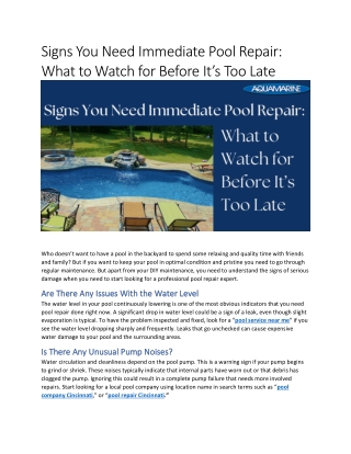 Signs You Need Immediate Pool Repair What to Watch for Before It’s Too Late
