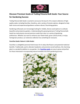 Discover Premium Seeds at Trailing Petunia Bulk Seeds: Your Source for Gardening