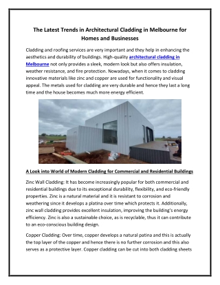 The Latest Trends in Architectural Cladding in Melbourne for Homes and Businesses