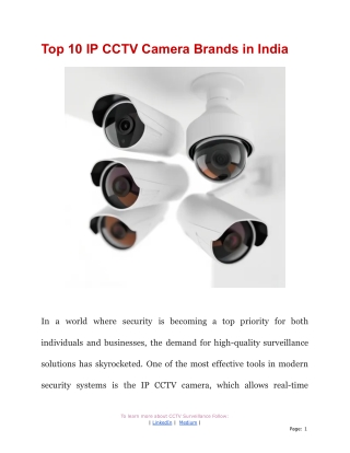 Top 10 IP CCTV Camera Brands in India