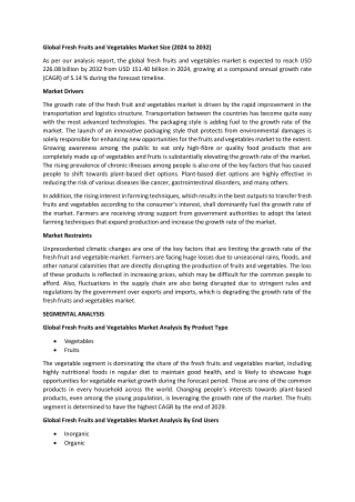 Fresh Fruits and Vegetables Market Size, Forecast |2024 to 2032