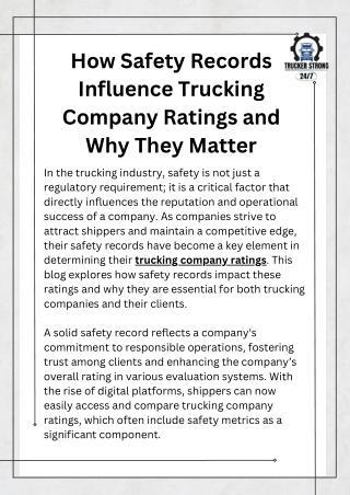 How Safety Records Influence Trucking Company Ratings and Why They Matter.